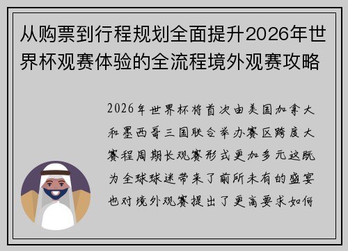 从购票到行程规划全面提升2026年世界杯观赛体验的全流程境外观赛攻略 从购票到行程规划全面提升2026年世界杯观赛体验的全流程境外观赛攻略